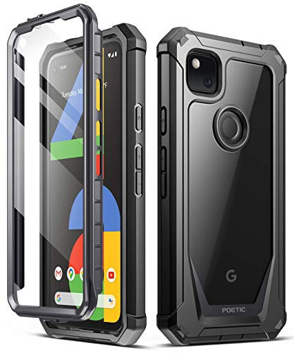 POETIC Guardian Series Hülle Entwickelt für Google Pixel 4A, stoßfeste Ganzkörper-Hybrid-Stoßstangenabdeckung mit integriertem Displayschutz, schwarz/klar