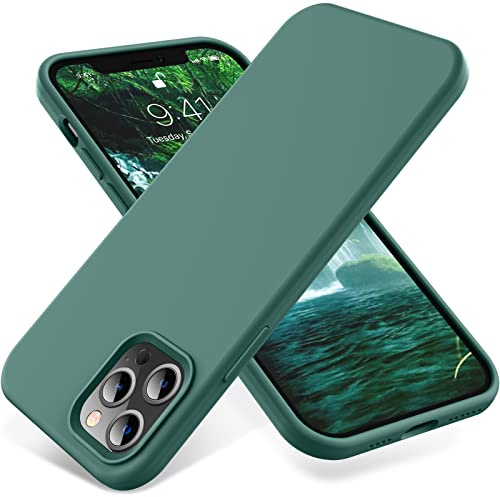 OTOFLY iPhone 12 Pro Max Case,[Military Grade Drop Protection] [Anti-Scratch Microfiber Lining] Silicone Shockproof Protective Phone Case Slim Thin Cover 6.5 inch, Pine Green