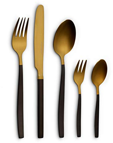 ECHTWERK Tafelbesteck Positano Due-Gold/Black Edition, 20-teilig, für 4 Personen, 18/10 mattiert, Edelstahl, Hochwertiges Besteck Set, für Esstisch, Tischdeko für Hochzeiten und festliche Tafeln