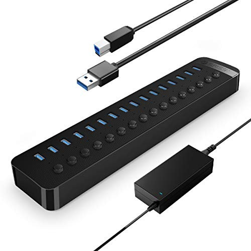 ORICO HUB USB 3.0 Attivo 16 Portes Alimentato 78W Alimentazione 12V / 6.5A con Alluminio Interruttore ON/OFF Individuale per Computer Desktop, PC, iMac, HDD Mobile, Unità Flash, Ricarica IiPad
