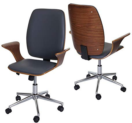 Mendler Bürostuhl HWC-C54, Chefsessel Drehstuhl, Bugholz Kunstleder - Walnuss-Optik, Bezug grau