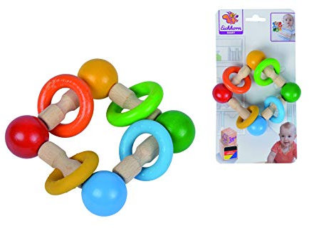 Eichhorn - Baby Greifling mit Ringen, bunter geometrischer Greifling mit Holz- und Silikonringen, aus 100 Prozent FSC zertifiziertem Buchenholz, ab 3 Monaten