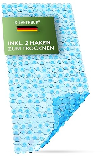 SilverRack Badewannenmatte Antirutschmatte 88x40 cm Blau Kiesel | Steinoptik, Badewanne BPA frei, Duschmatte schimmelresistent, maschinenwaschbar, Badematte rutschfest