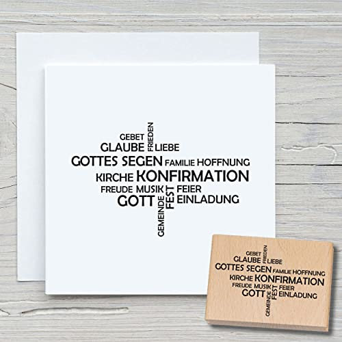 NEWSTAMPS Stempel Konfirmation Schrift Motivstempel groß aus Holz & Gummi zum Karten basteln, Holzstempel, Sprüche, Spruchstempel, Textstempel, Schrift, Scrapbook, Textilstempel, Deko