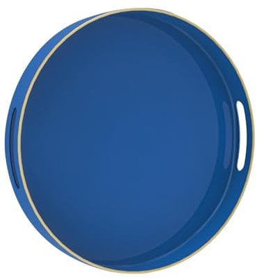 MAONAME Bandeja Redonda Azul de 13 Pulgadas, Bandeja de Servir Azul Marino con Asas, Bandeja Decorativa Moderna para Mesa de café, Bandeja de plástico para otomana, baño, decoración