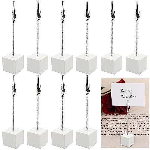 Lot de 10 supports photo avec pinces - Porte-cartes en bois - Avec clips - Support vertical pour photos - Blanc