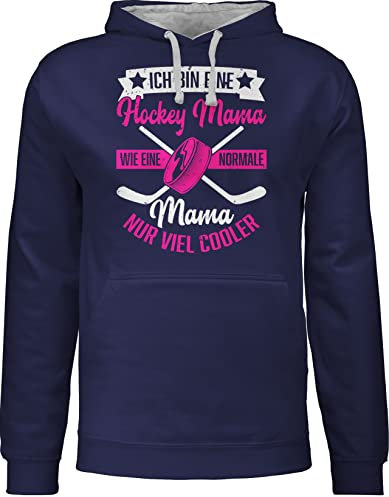 Shirtracer Pullover Herren Frauen Hoodie Kontrast zweifarbig - Damen - Ich Bin eine Hockey Mama - wie eine Normale Mama nur viel Cooler - weiß/Fuchsia - M - Navy Blau/Grau meliert - frische Mutter
