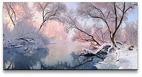Paul Sinus Leinwandbild 120x60cm Winter Fluss Schnee Natur Stille Ruhe Friedlich