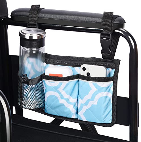 supregear Rollstuhltasche für Armlehne, 6 Taschen, Walker Veranstalter Tasche mit Reflektierenden Streifen und Flaschenhalter für Jeden Rollstuhl, Elektromobil, Gehhilfe, Rollator Tragezubehör, Blau