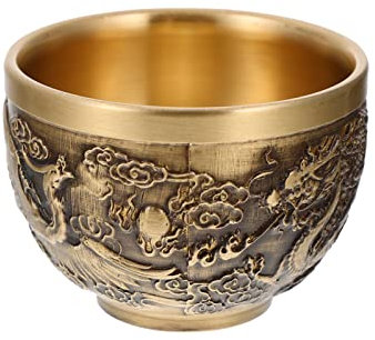 Warmhm Small Metal Tea Cup Handmade Retro Teacup Oriental Handless Mugs Gongfu Tea Ceremony Cup Vintage Copper Wine Glass for Drinking Matcha Tea Lover A
