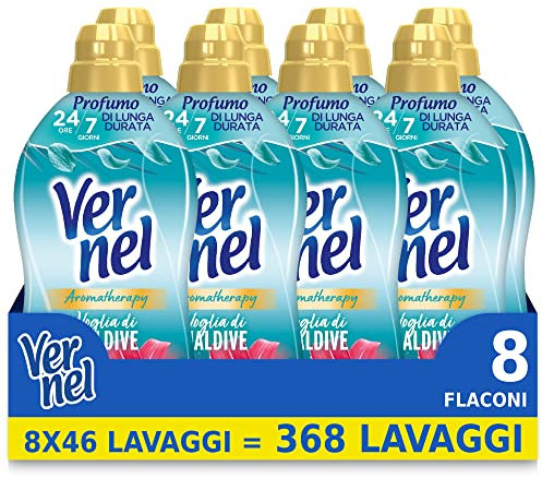 Vernel Aromatherapy Voglia di Maldive, Ammorbidente Lavatrice Concentrato, Sensazione di Profumo come appena lavato, 8 x 46 lavaggi, totale 368 lavaggi