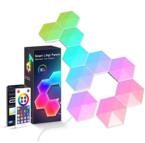 Vvciic Sechseckiges LED Licht, RGB Gaming Lampe DIY Geometrie Spleißen Quantum Licht Hexagon Starter Kit Intelligente Sprachsteuerung APP Fernbedienung für Gaming Setup Heimdekoration – 6 Lichtpaneele