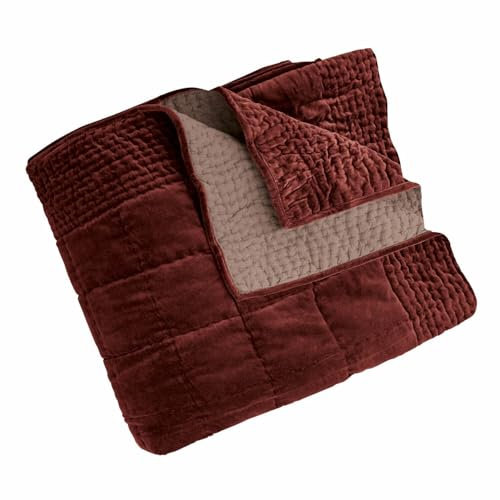 Loberon Quilt Arasta, dekorativer Kassettenstepp, feiner Schimmer, weiche Haptik, Steppdecke, Tagesdecke, Zierdecke, Baumwollsamt, rot