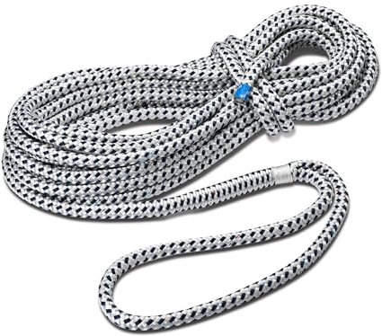 Seilflechter - Festmacher 12mm Ø, 10m Länge, 40 cm Auge gespleißt & getakelt, Taifun Festmacherleine fürs Boot in Weiß/Schwarz, 2500 daN