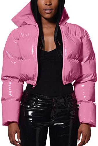 Weste Damen -Herbst- und Winter-warme, Kurze, glänzende, gepolsterte Lederjacke mit Kapuze Steppjacke Frühjahr Wintersportjacke Outdoorweste Frauen Softshelljacke