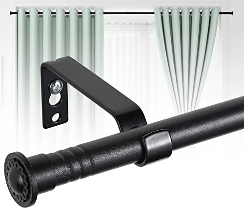 HARRMS 16mm Gardinenstange Ausziehbar, Schwarz Matt, 76-332cm, Vorhangstange Scheibengardinenstange 1 läufig Wandmontage mit Halterungen und Endstücken für verdunklungsvorhänge Outdoorvorhänge