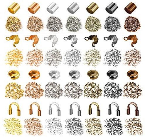 Perline a Crimpare di Ottone a Tubo, Perline Punte di Coperture a Crimpare, Distanziatore per con Nodo a Protezioni in Filo Metallico per Risultati Dei Gioielli (2100 Pezzi)