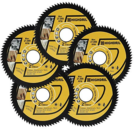 HIGHDRIL HSS Trennscheibe für Metall - 50mm x 5 Kreissägeblatt für Weiches Metall Kupfer Aluminium Holz Kunststoff
