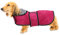 Geyecete Hunde Regenmantel,Einstellbar Wasserdicht Hundejacke für Dackel,Regenmantel mit reflektierenden Trägern,Regenjacken mit Gürtel mit Klettverschluss für Miniaturdackel-Rosa-XS
