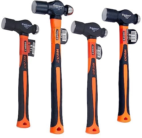 WEDO Ball Peen Hammer Set, 4 Piece, 1.5lb,2lb,2.5lb,3lb, Ball Peen Hammer Kit, with Fiberglass Handle, High Carbon Steel, Shock Resistant, Non-Slip Handle, Die-Forged