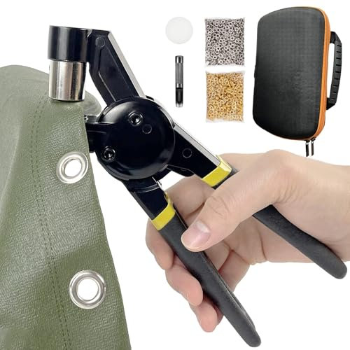 HAPDEN Pinza per Occhielli per Teloni e Tessuti, Set di Occhiellatrice per Teloni con 200 Occhielli (Ø 10mm) e kit di strumenti, Professionali Occhiellatrice Manuale