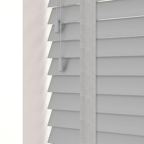 Made to Measure Faux Wood Venetian Blind 50mm Slats Wood Grain Pattern Deluxe Taped Light Grey 120cm Width x 200cm Length