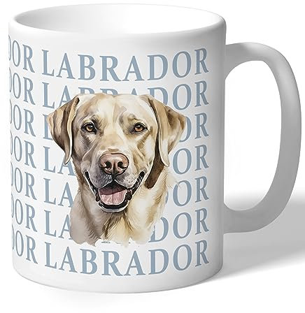 Dog Lovers Collection Labrador Mug Gift for Her, Him, Women, Men, Birthday, Christmas Ceramic 10oz/300ml (Golden face with Blue Text)