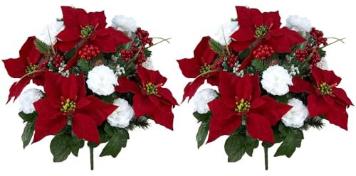 Admired By Nature Künstlicher Weihnachtsstern mit 18 Stielen, künstlicher Weihnachtsstrauß, künstlicher Weihnachtsstern, Nelke, Weihnachtsstrauß für Heimdekoration, Urlaubsstrauß, Innenblumen,