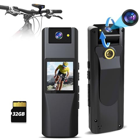 CAMMHD A2-32GB 1440P Body Cam mit Audio und Video, Bodycam mit 180° Drehbarer Linse Body Camera 7 Stunden Videoaufnahme Polizei Körperkamera für Tägliche Videoaufzeichnung, Sicherheitsüberwachung