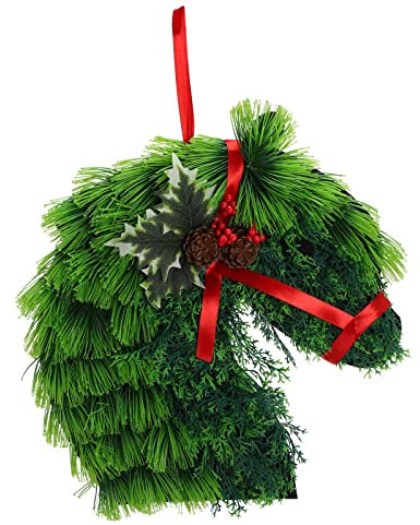 Weihnachtsdeko Wand Pferdekopf Skulptur Kranz Wandskulptur, Weihnacht Winterkranz Bauernhaus Pferdekopf Pferde Wandbild Weihnachtskranz Weihnachtsdekoration Garten Deko Türschild (Green, One Size)