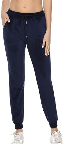 Aottori Pantaloni Velluto Donna Pantaloni Tuta Felpati Pantaloni Pigiama in Pile Comodo con Tasche per Jogging Fitness Blu Navy XXL