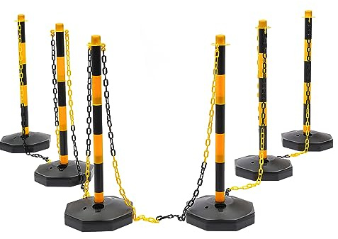 Post and Chain Link Barriers, Free Standing Chain Link Posts, 6pcs Chain Stanchion, Plastic Stanchion Kit with 2m Chain & 10 S-Hooks, for Danger Warnings, Traffic Control, Crowd Control