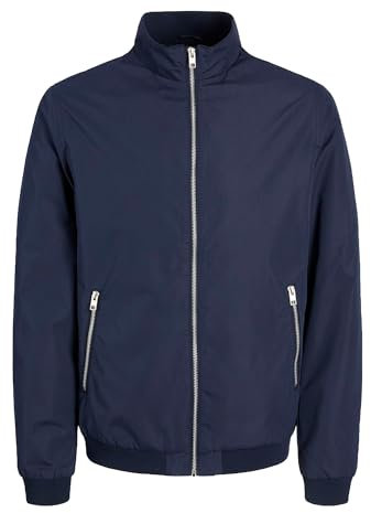 JACK & JONES Mens Bomber Jacket Lightweight High Neck Full Zip Coat Long Sleeve Jackets for Men, Navy Colour, Size- 2XL
