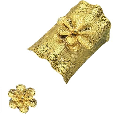 Vsadsau Vergoldeter indischer Armreif mit Ring, für Damen, Dubai, goldfarben, Hochzeitsschmuck, One Size, Kupfer, Ohne Edelstein