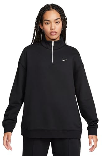 Nike Damen Top W NSW FLC Qz Gls, Black/Sail, FZ4633-010, S