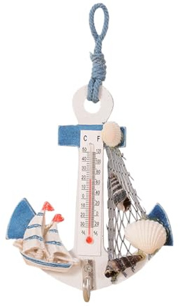 Wandhaken Nautische Dekoration Hängendes Ornament Holz mit Thermometer | Meeresthema, Einfache Aufhängung, für Schlüssel und Leichte Accessoires, Kinderzimmer oder Fotohintergrund Zufälliger Stil