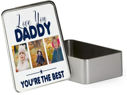Giftme Personalised Photo, Father's Day Gift, Love You Daddy You're The Best, Metal Tin Storage Box, Biscuit, Chocolate,Tin, Emergency Stuff Tin. (Rectangular)
