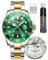 OLEVS Herrenuhr Großes Zifferblatt Datum Wasserdicht Mechanische Uhr Edelstahl Night Glow Luxus Vollautomatische Mechanische Uhr, 6650 - Goldgrün, Modern