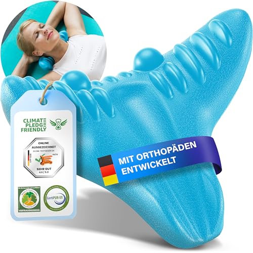 Healthfix® Nackenstrecker orthopädisch mit deutscher Anleitung | Nacken Entlaster bei Nackenverspannung | Cloudy Neck Nackenretter gegen Nackenschmerzen (Blau)