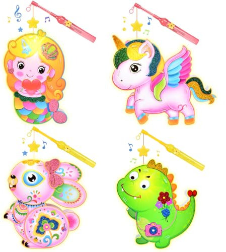 Herenear Laternen Bastelset 4 Stück, ca. 21 x 20 x 20 cm, Elektrischer Laternenstock mit LED Kinderpartys, St Martin, Halloween, Kostümpartys, Weihnachten