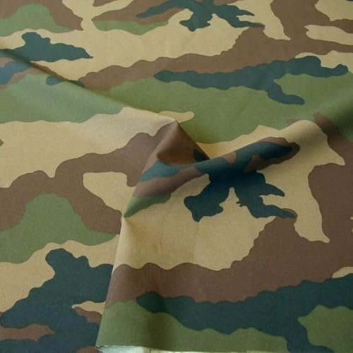 TOLKO Camouflage Stoff aus Nylon | Robust Reißfest Farbecht UV-beständig | Uniform Stoffe zum Nähen Meterware im Woodland Armee Flecktarn | Nylonstoff mittelschwer 150cm breit