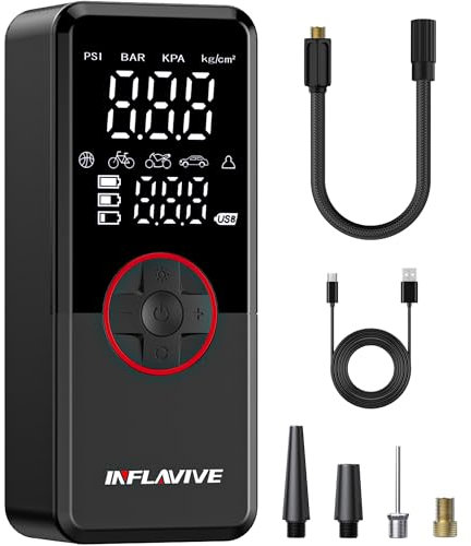 InflaVive Portable Air Compressor, 150 PSI Air Pump for Car Tires with Pressure Gauge, Electric Bike Pump Quick Inflation with Deflation Mode, Portable Tire Inflator for Car Motor Bike Ball