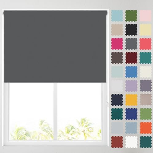 Barnes Blinds - Blackout Roller Blinds for Windows, Custom Cut to Size - Black Out Thermal Fabric Durable Fittings Easy Fit - Roller Blind (Charcoal 61cm)