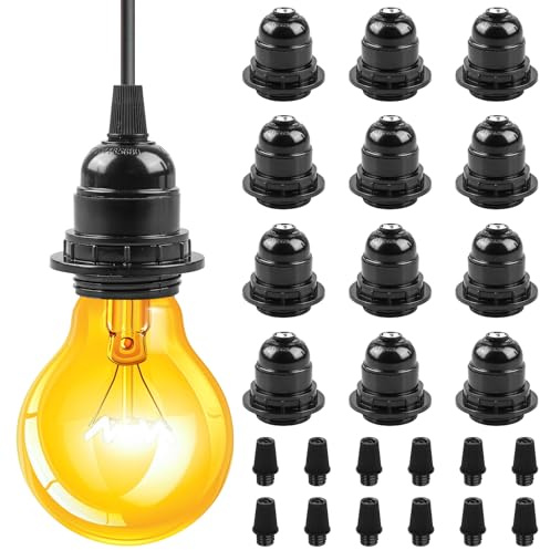 12 Stück E27 Fassung Schwarz, Vintage Edison E27 Lampenfassung Lampensockel aus Kunststoff, Retro Leichte Bakelit Fassung Harte Schale Lampenhalter für Tischlampe Stehlampe Deckenleuchte