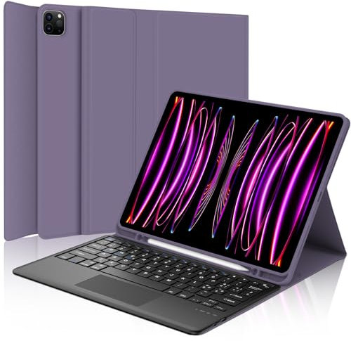 Occtingkind Custodia con Tastiera e Touchpad per iPad Pro 12.9, Cover Keyboard Bluetooth Senza Retroilluminazione, Compatibile iPad Pro 12.9 6/5/4/3 Gen 2018-2022, Italiano Layout, USB-C, Lavanda
