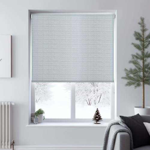 Window Style Blackout Roller Blind - Zig Zag Blue - 120cm x 170cm