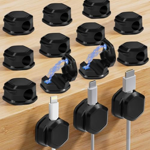 JGCJGG Magnetic Cable Clips, 14 Pack Cord Organizer Holder Magnetic Cord Organizer Cable Tidy Clips Wire Cord Holder Self Adhesive Wire Holder Magnetic Cable Holder for Desk Cable Management, Black