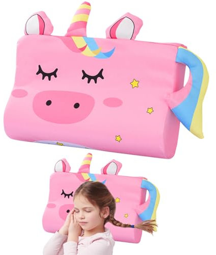 GAROMIA Schlummerkids - Cuscino calmly per bambini, 44 x 27 cm, motivo unicorno, ergonomico, con animali Kawaii, con federa per sogni morbidi