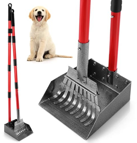 Ormalla Pelle à déjections canines pour chiens, pelle à déjections canines robuste en acier inoxydable pour chiens de grande et moyenne taille, râteau en métal amovible et plateau pour cour, herbe