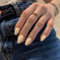 SXVME Beige False Nails Coffin, Medium Short Press on Nails Coffin, Yellow Glue on Nails Gel Fake Nails for Women, Short Ballerina Acrylic Nails for Daily Wear 24 Pcs
